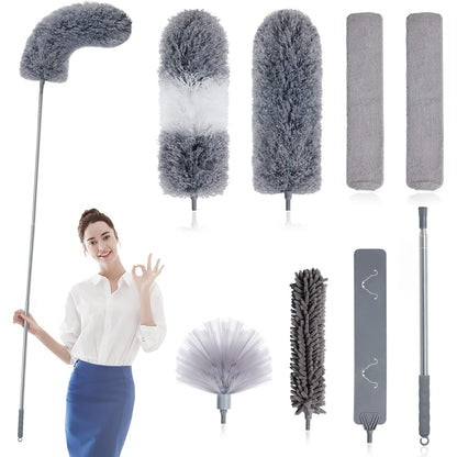 BOOMJOY Microfiber Feather Duster with 100 Inches Extendable Pole, 2 Pack Dusters for Cleaning Ceiling, Fan, Furniture