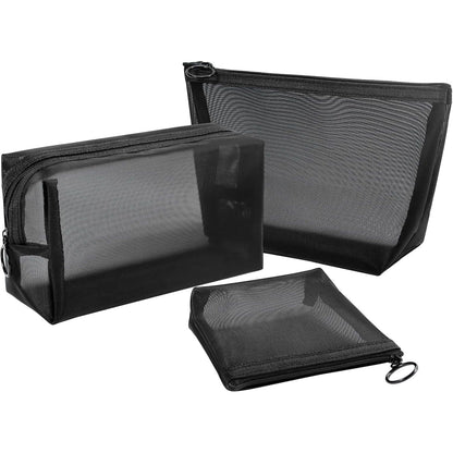 Aosbos 3-Pack Mesh Cosmetic Bag Set - Travel/On-The-Go Makeup Storage, Zipper Closure Small Pouch