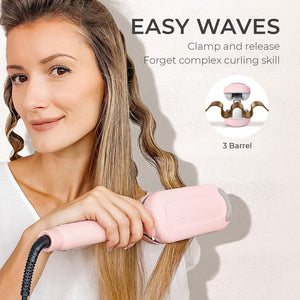 Buy now Curling Iron Hair Crimper Waver - TYMO ROVY Beach Waves Curling Wand, Ionic Deep Waver Hair Curler Tool with Ceramic 3 Barrel for Women, Dual Voltage, Anti-Scald, Easy to Use, Pink, 1.25 Inch at indiglob india