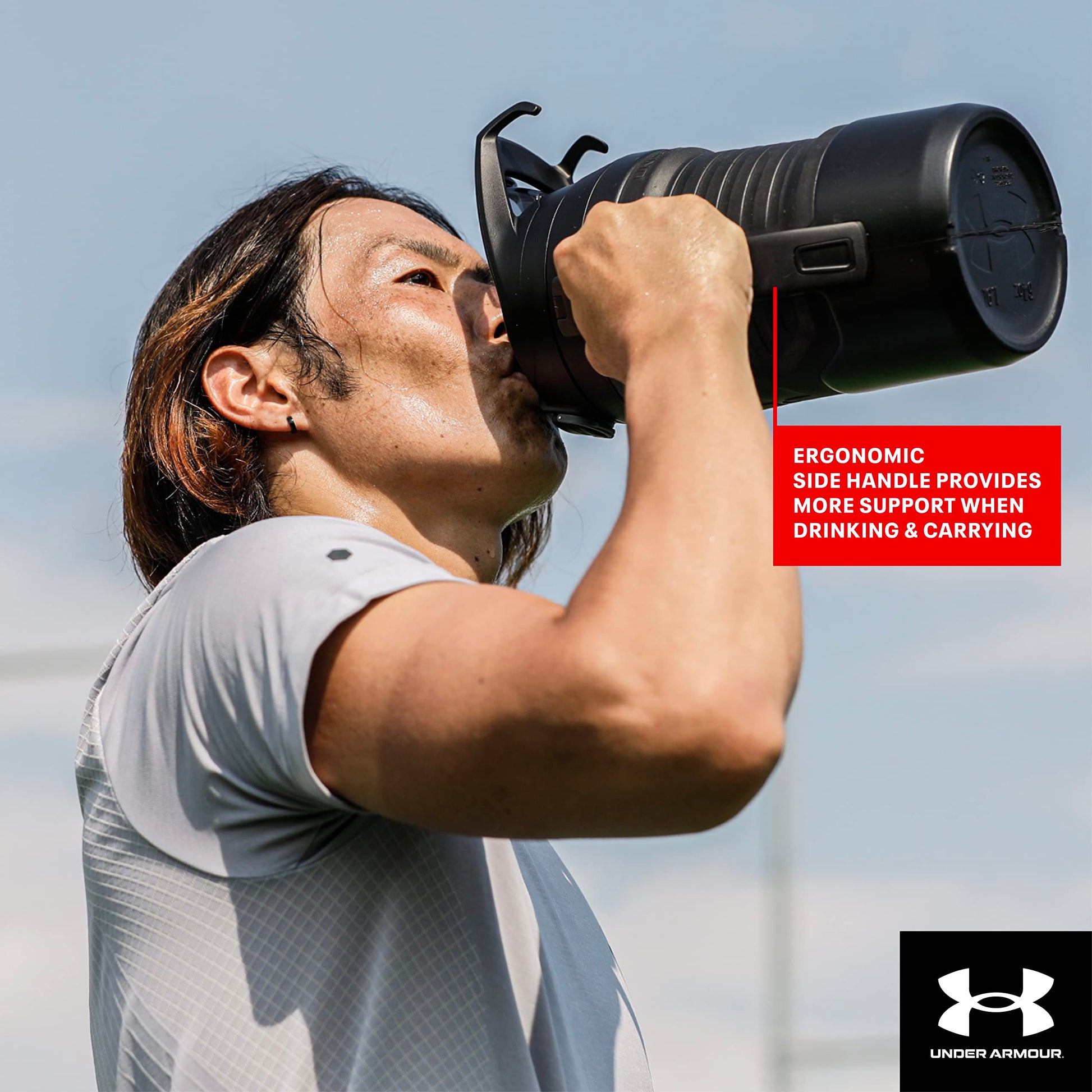 Buy now Under Armour Half Gallon Water Bottle Insulated, 64oz Insulated Water Bottle with Handle, Fence Hook, Leak Resistant, for Baseball, Football & More, Academy/Black at indiglob india