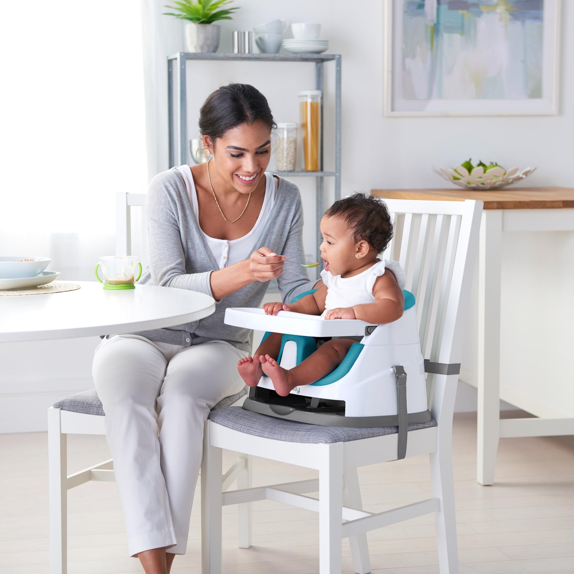 Buy now Ingenuity Baby Base 2-in-1 Booster Feeding and Floor Seat with Self-Storing Tray - Peacock Blue at indiglob india