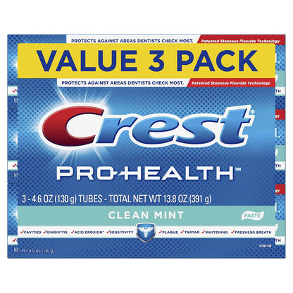 Crest Pro-Health Smooth Formula Toothpaste, Clean Mint, 4.6 oz, Pack of 3 (Packaging May Vary)