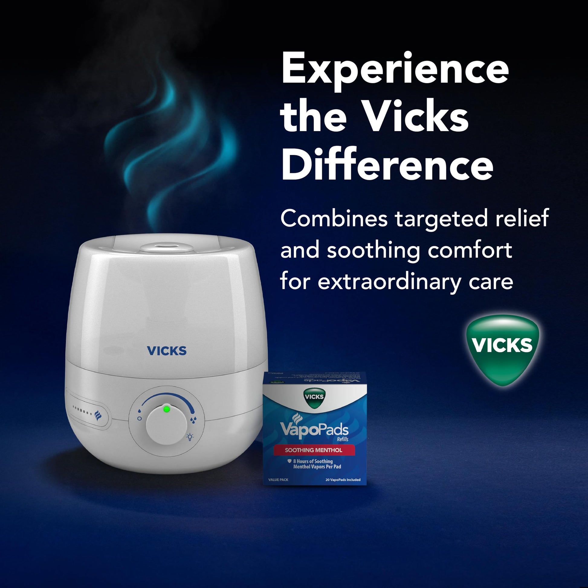 Buy now Vicks NaturalCare Cool Mist Ultrasonic Humidifier (VUL530), White, Small Room – Humidifier and Diffuser with Nighttime Light, Works with Vicks VapoPads at indiglob india