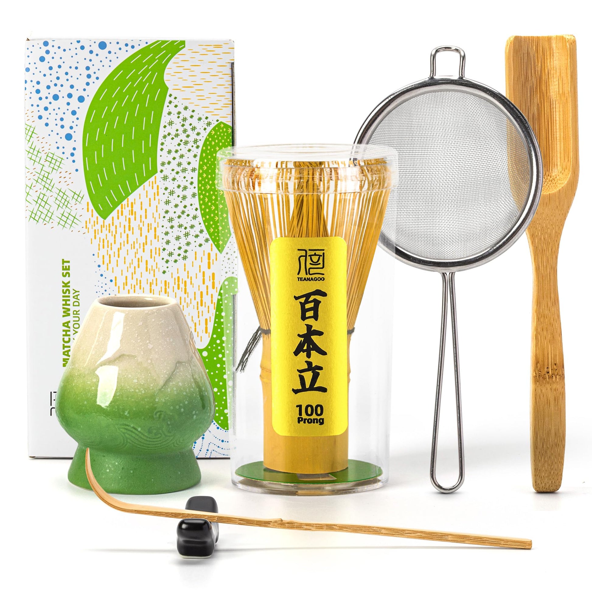 Buy now TEANAGOO MA-01 Japanese Matcha Ceremony Accessory, Matcha Whisk (Chasen), Traditional Scoop (Chashaku), Tea Spoon, Whisk Holder, The Perfect Set to Prepare a Traditional Cup of Matcha.… 6-PCS Green Set at indiglob india