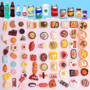 80 Pieces Mini Food Drinks Bottle Toys Pretend Food for Dollhouse Kitchen Accessories Mini Play Resin Food Toys
