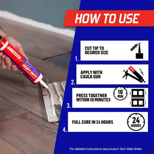 Loctite Power Grab Express Heavy Duty Construction Adhesive, 9 fl oz Cartridge, 1 Pack - Versatile Constuction Glue for Wood, Wall, Tile, Foam Board & More