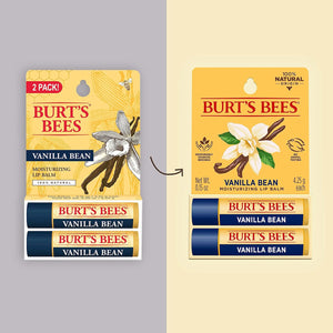 Burt's Bees Lip Balm - Vanilla Bean, Lip Moisturizer With Responsibly Sourced Beeswax, Tint-Free, Natural Origin Conditioning Treatment, 2 Tubes, 0.15 oz.
