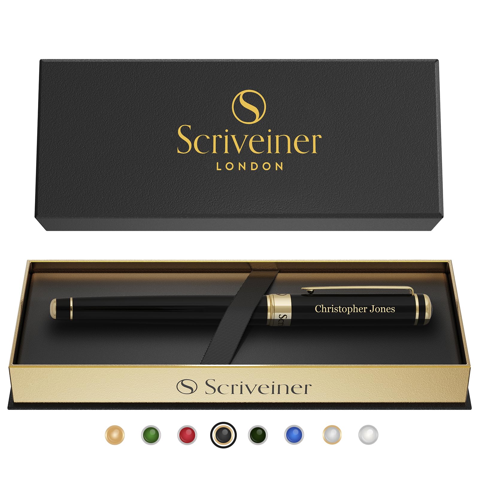Buy now Scriveiner Black Lacquer Rollerball Pen - Stunning Luxury Pen, Real Gold Plating, Schmidt Ink Refill, Best Roller Ball Gift Set for Men & Women, Professional, Executive Office, Nice Pens at indiglob india