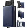 VULKIT Pop up Wallet Minimalist Cash Wallets RFID Blocking Leather Smart Credit Card Holder with Magnetic Closure for Men - Cross Navy