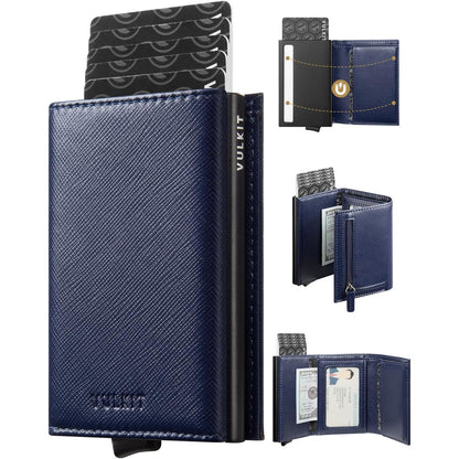 VULKIT Pop up Wallet Minimalist Cash Wallets RFID Blocking Leather Smart Credit Card Holder with Magnetic Closure for Men
