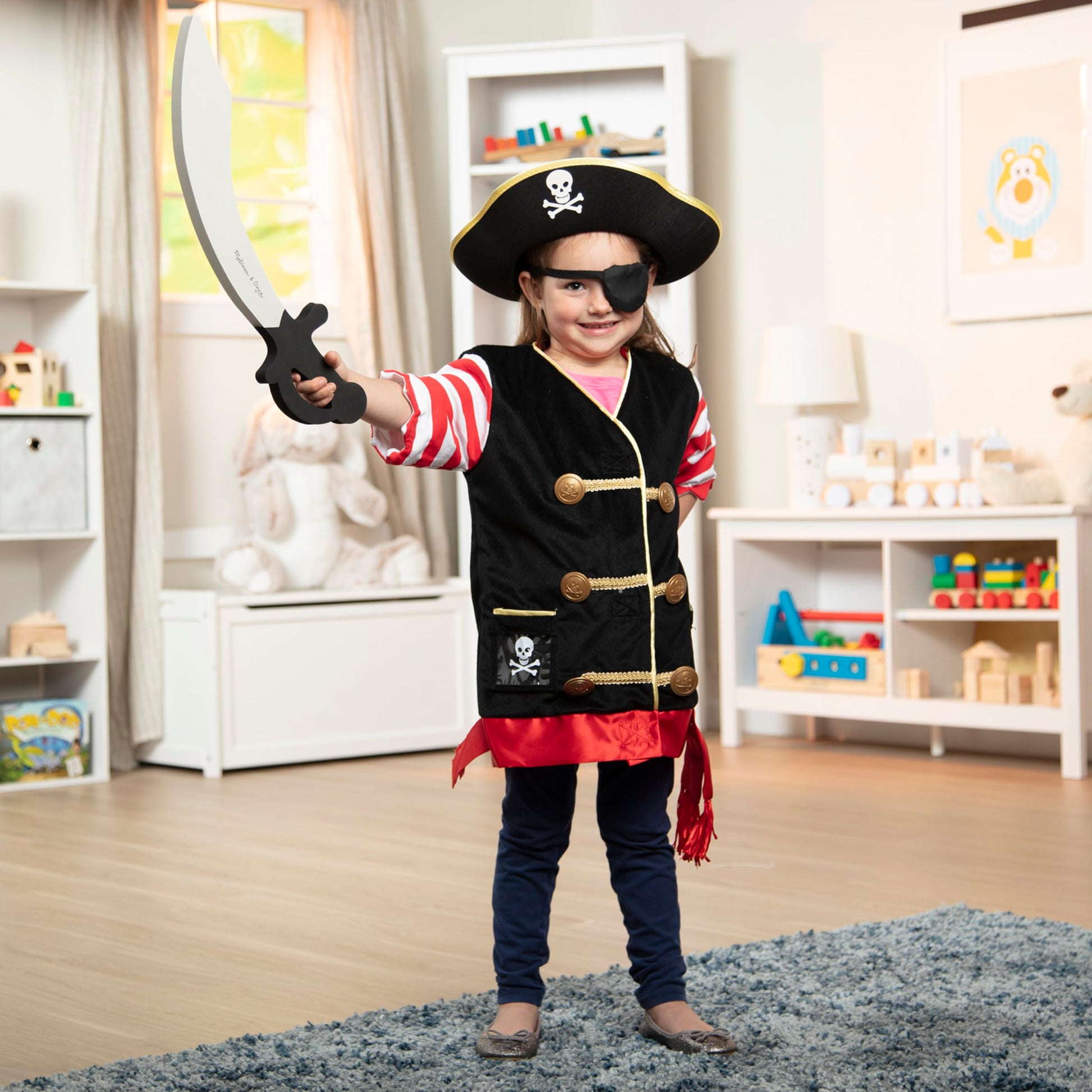 Buy now Melissa & Doug Pirate Role Play Costume Dress-Up Set With Hat, Sword, and Eye Patch at indiglob india