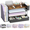 gianotter Wood Desk Organizers and Accessories with File Holder, 4-Tier Desk Accessories & Workspace Organizers with Drawer and Pen Holder, Paper Organizer for Office Supplies (Black) - Wood