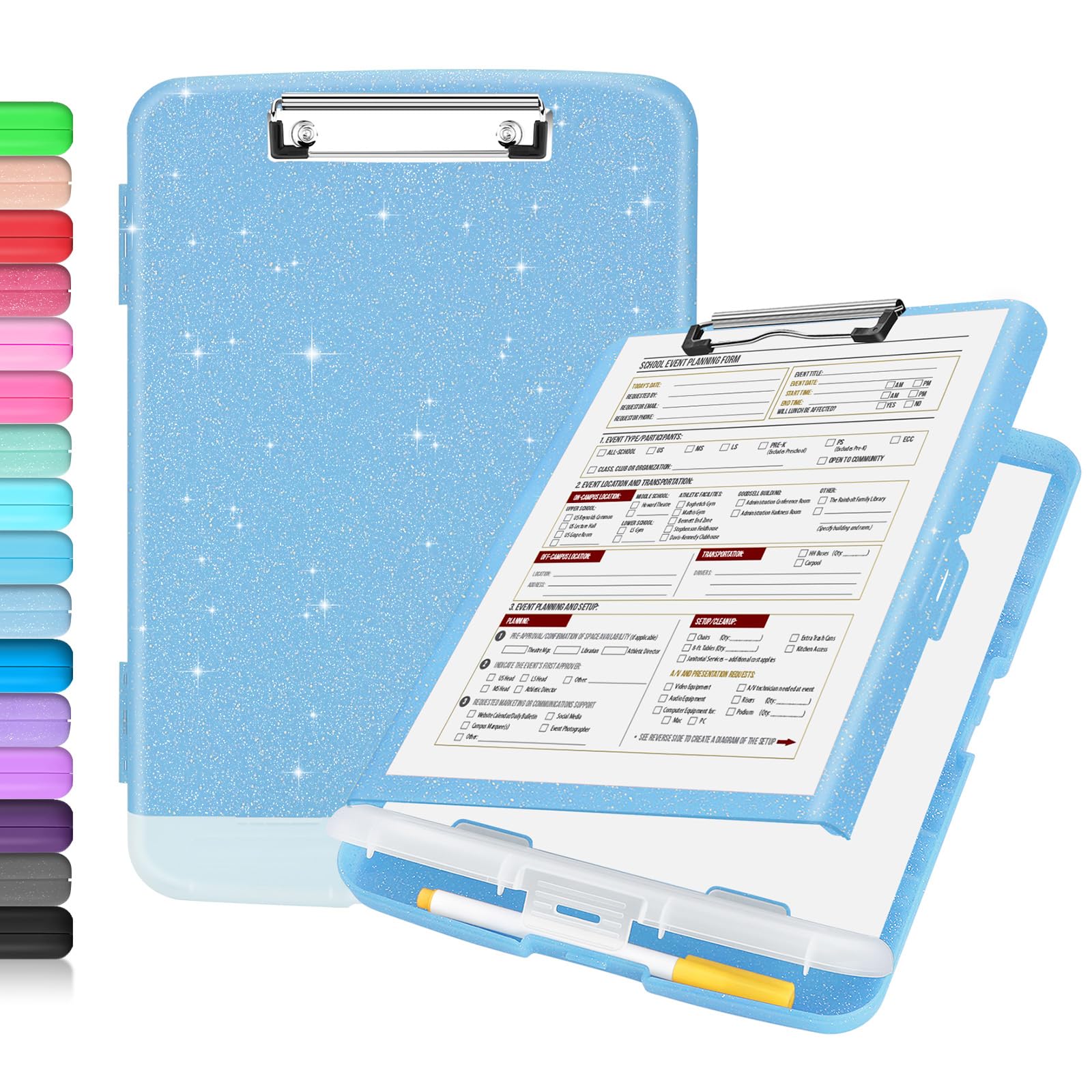 Buy now Sooez Clipboard with Storage, Clip Board 8.5 x 11 with Pen Holder, Plastic Organization Case Box for Letter Legal A4 Size Paper, Low Profile Clip, Nurses Teachers Must Haves, School & Office Supplies at indiglob india