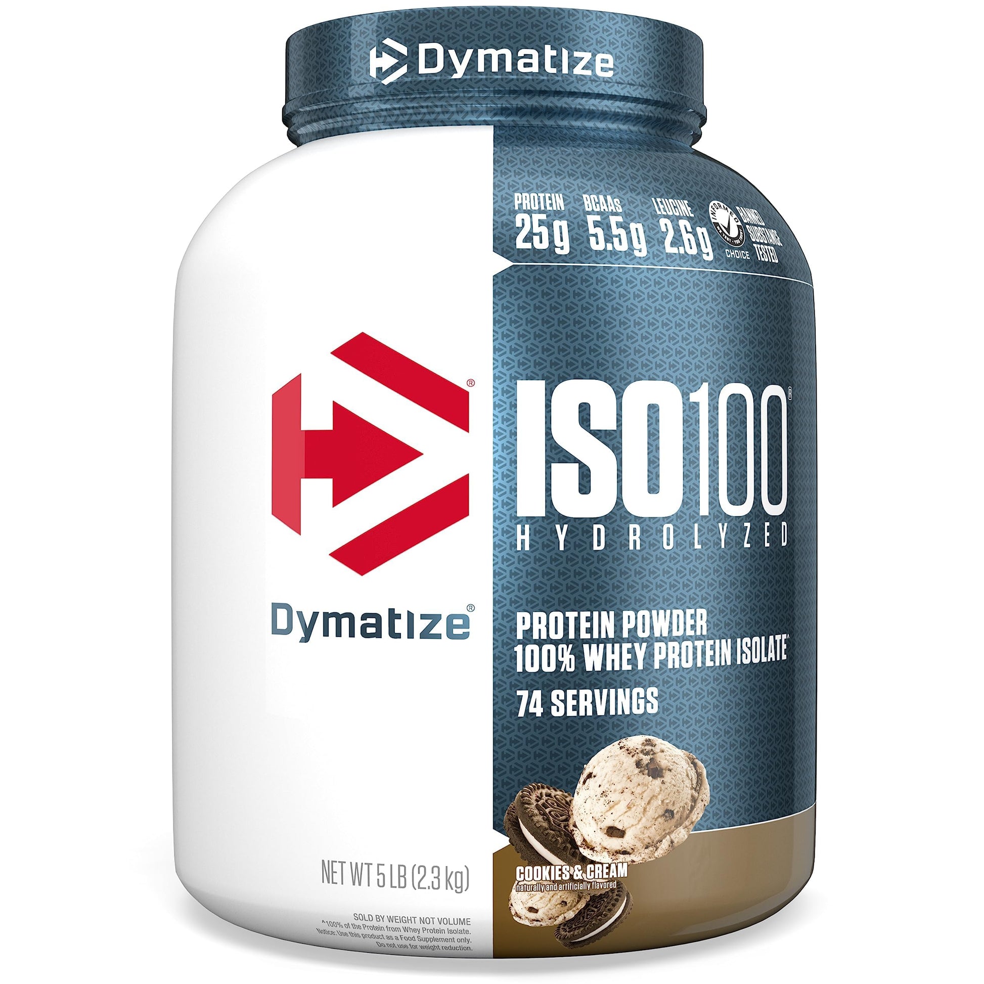 Buy now Dymatize ISO100 Whey Protein Powder Isolate, Gourmet Chocolate, 25g of Protein, 5 Pound, 5.5g BCAAs, Less Than 120 Cal., Gluten Free, 1g Fat, 1g Sugar, 2g Carb (71 Servings) Cookies & Cream 5 Pound (Pack of 1) at indiglob india