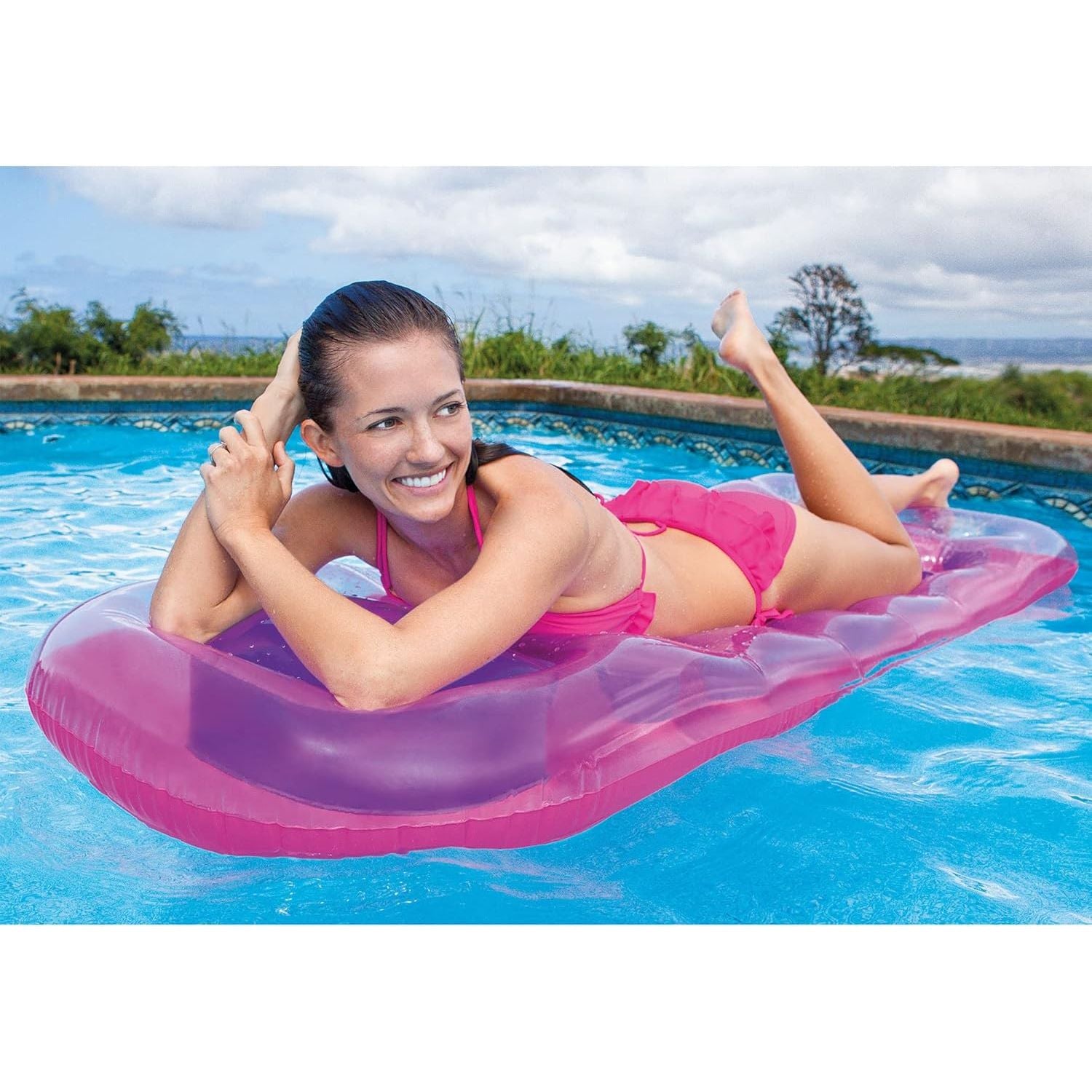 Buy now INTEX 59895EP 18-Pocket Suntanner Inflatable Pool Float Raft Lounger Swimming Mat, 74" X 28", 1 Pack, Colors May Vary at indiglob india