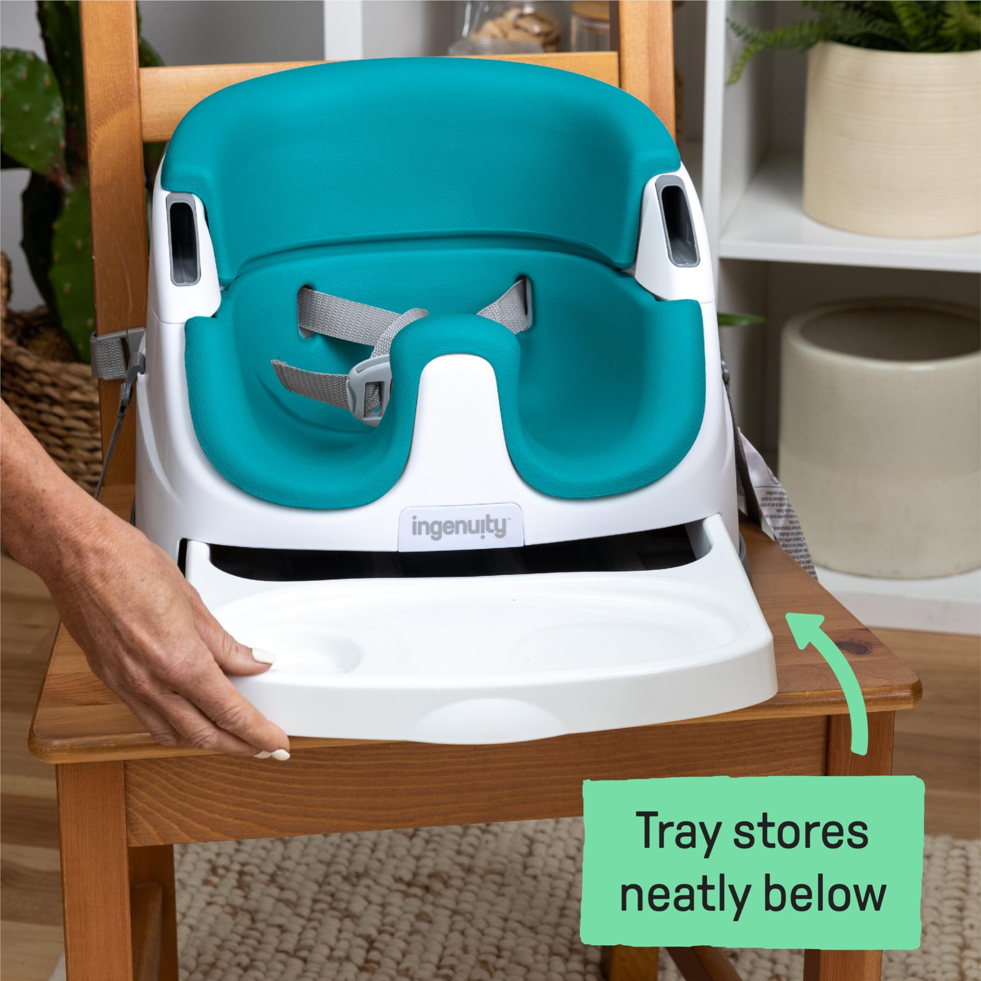 Buy now Ingenuity Baby Base 2-in-1 Booster Feeding and Floor Seat with Self-Storing Tray - Peacock Blue at indiglob india