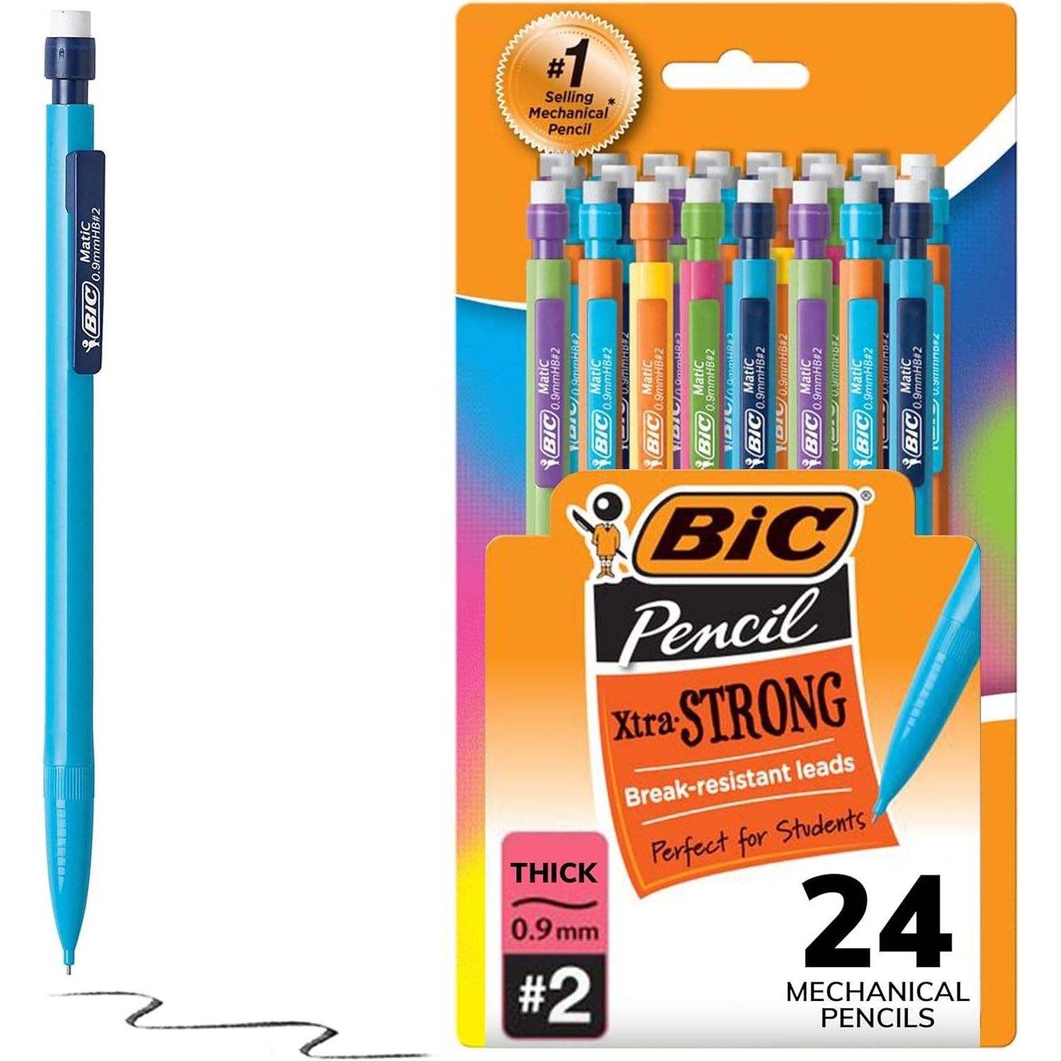 BIC Xtra Strong Mechanical Pencils with Erasers, Thick Point (0.9mm), 24-Count, Mechanical Pencils for School or Office Supplies - My Store