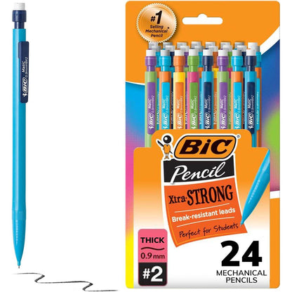 BIC Xtra Strong Mechanical Pencils with Erasers, Thick Point (0.9mm), 24-Count, Mechanical Pencils for School or Office Supplies - My Store