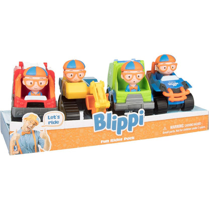 Blippi 3" Vehicles 4-Pack Toy Playset - Construction Excavator, Mobile, Fire Engine, Garbage Truck - Officially Licensed - Easter Basket Stuffer Gift for Preschoolers, Kids, Boys & Girls - 3+