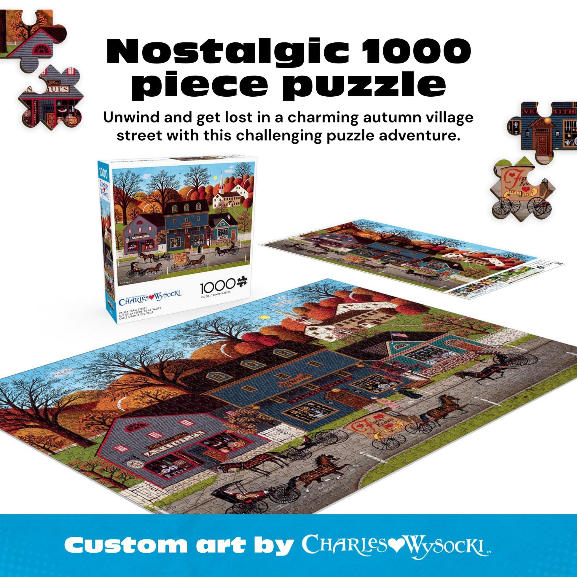 Buy now Buffalo Games – Charles Wysocki Valley Farm Street 1000 Piece Jigsaw Puzzle for Adults, Classic Americana Artwork with Full-Color Poster at indiglob india