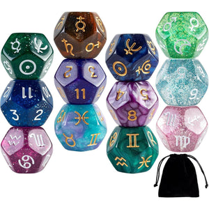 12 PCS Tarot Cards Dice D12 Astrological Dice Resin Pearl Constellation Sign 12-Sided Dice for Astro Divination Gaming Accessory - My Store