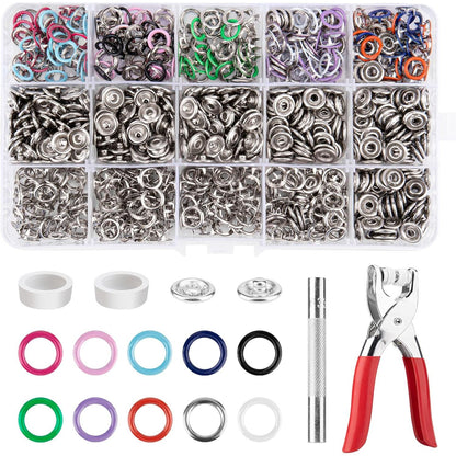 Clatoon 200 Sets Metal Snaps Buttons with Fastener Pliers Press Tool Kit for DIY Crafts Clothes Hats and Sewing (10 Colors,9.5mm)