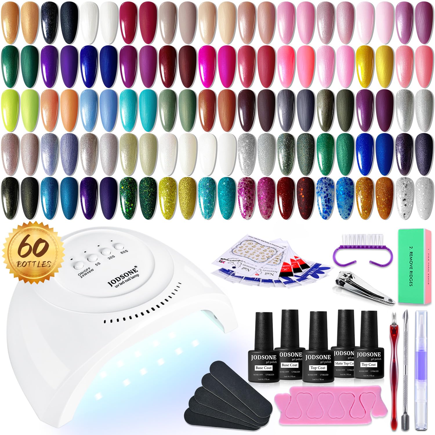 Buy now JODSONE 36 PCS Gel Nail Polish Set-32 Colors Gel Polish Kit Base Coat Glossy Matte and Glitter Top Coat Nail Polish Set Green Blue Red Pink Collection Gifts for Women at indiglob india