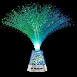 Playlearn 13” LED Fiber Optic Lamp - USB/Battery Powered – Color Changing Crystal Base – Fiber Optic Light Sensory Lamp