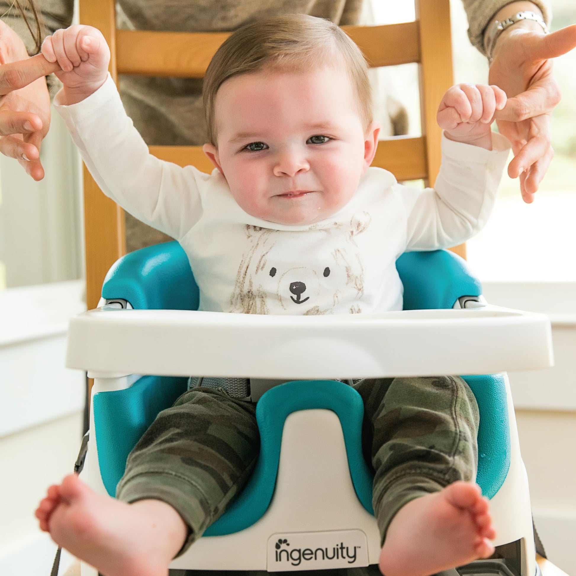 Buy now Ingenuity Baby Base 2-in-1 Booster Feeding and Floor Seat with Self-Storing Tray - Peacock Blue at indiglob india