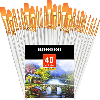 BOSOBO Paint Brushes Set, 2 Pack 20 Pcs Round-Pointed Tip Nylon Hair Artist Acrylic Paint Brushes for Acrylic Painting Oil Watercolor, Face Nail Art, Canvas, Miniature Detailing & Rock Painting, Blue
