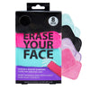 ERASE YOUR FACE Makeup Remover Cloths - Reusable Microfiber Face Towels to Cleanse & Remove Makeup - Water Activated, Dual-Sided Design for Easy Use, Great Bachelorette & Bridesmaid Gift (4 Count) - black, blue, pink, purple
