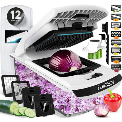 Fullstar Mandoline Slicer for Kitchen - Vegetable Chopper, Onion Potato Food Veggie Fruit Slicer and Cutter with Container, Kitchen Gadgets & Accessories, Home Essentials (All-in-1, White/Black)