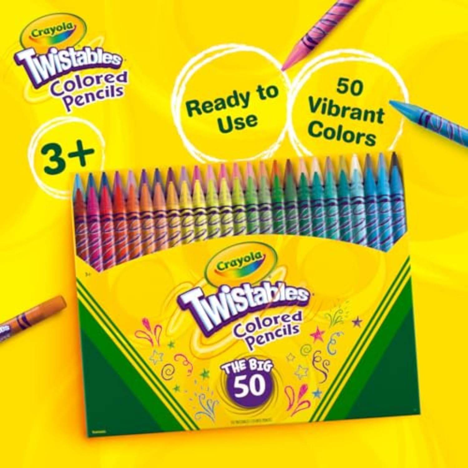 Crayola Twistables Colored Pencil Set for Kids (50ct), No Sharpen Coloring Book Pencils, Essential Classroom Supplies, Cute Back to School Gifts for Kids, 4+ - My Store