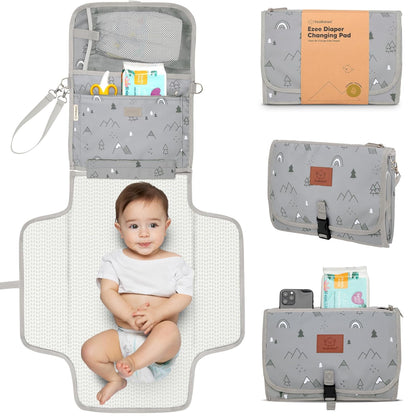 KeaBabies Portable Diaper Changing Pad - Large Waterproof Baby Changing Mat, Compact Travel Diaper Clutch, Functional Pockets Fit Newborn Essentials, Wipeable & Padded Baby Changer (Gray Mod)