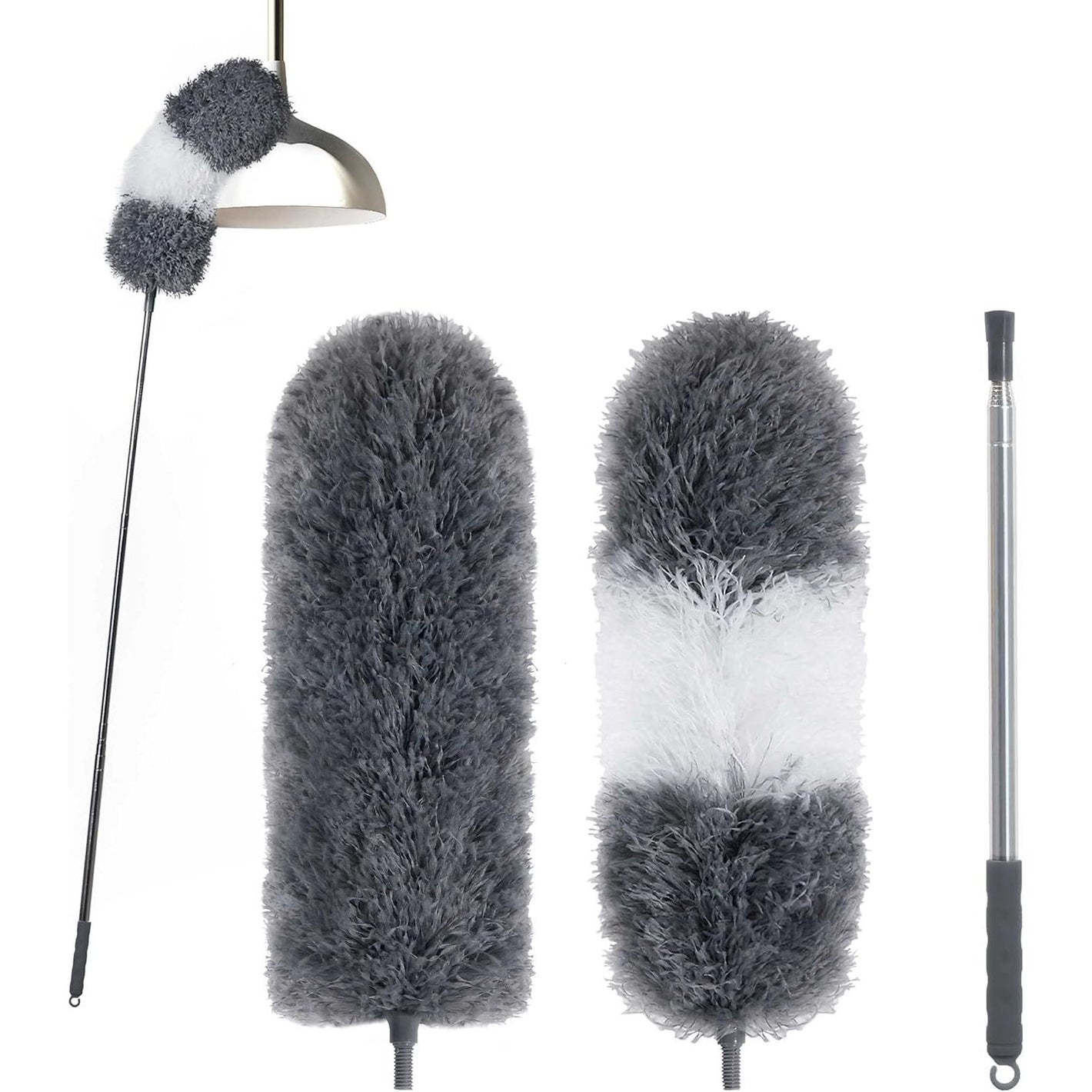 BOOMJOY Microfiber Feather Duster with 100 Inches Extendable Pole, 2 Pack Dusters for Cleaning Ceiling, Fan, Furniture