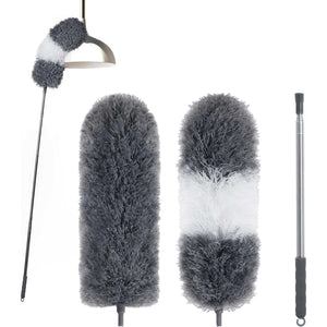 BOOMJOY Microfiber Feather Duster with 100 Inches Extendable Pole, 2 Pack Dusters for Cleaning Ceiling, Fan, Furniture