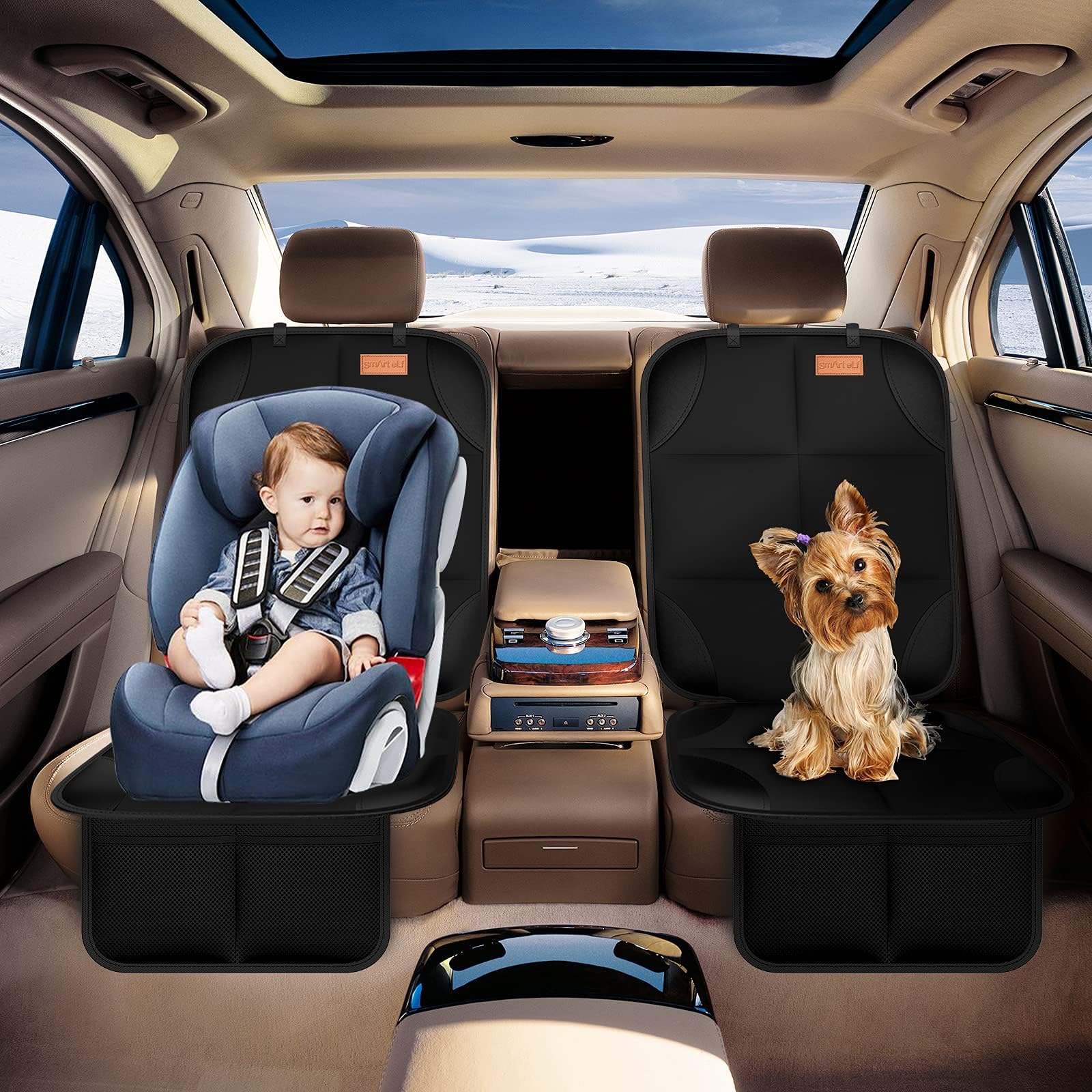 Buy now SMART ELF Car Seat Protector, 2Pack Seat Protector Protect Child Seats with Thickest Padding and Non-Slip Backing Mesh Pockets for Baby and Pet,Sedan SUV Truck (Black) at indiglob india