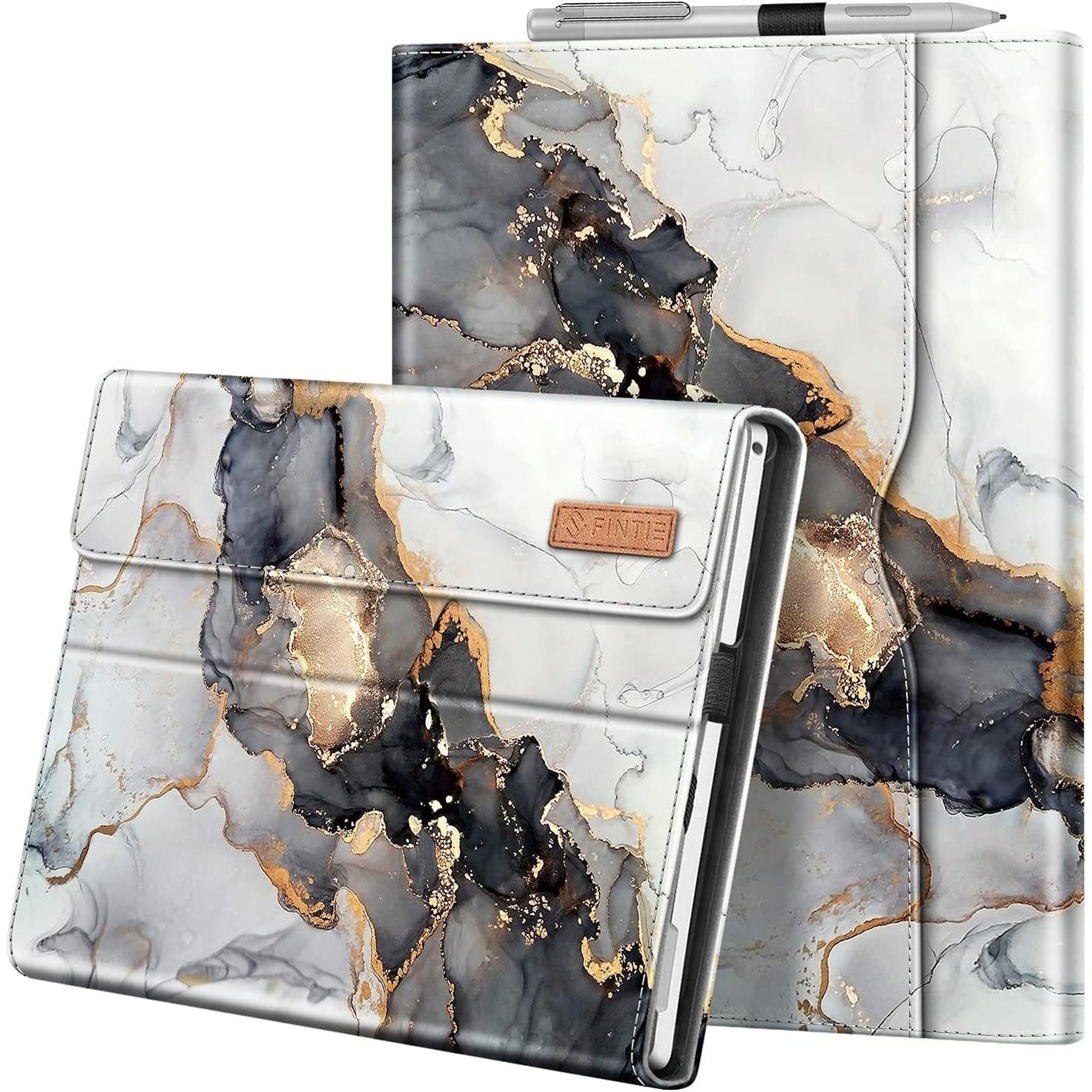 Fintie Case for 12.3 Inch Microsoft Surface Pro 7 Plus, Surface Pro 7/6/5/4/3 - Portfolio Business Cover with Pocket, Compatible with Type Cover Keyboard, Cloudy Marble