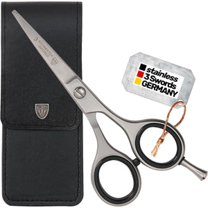 3 Swords Germany – professional BEARD MUSTACHE HAIR SCISSORS, stainless steel, straight blade, sharp, with black case