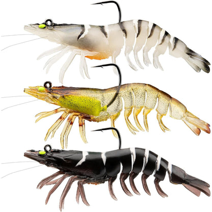 TRUSCEND Pre-rigged Fishing Jig Lures for Freshwater and Saltwater, Innovative Super Durable TPE Bass Lures, Lifelike Shrimp Crayfish Swimbait, Weedless Lure for Crappie Trout Walleye, Keep Separately