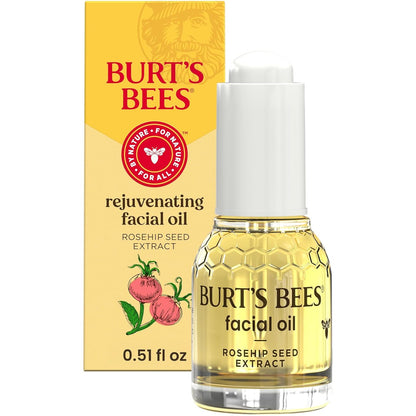 Burt's Bees Gua Sha Face Oil With Rosehip Seed Extract, Reduces Appearance of Fine Lines and Wrinkles, Use with Ice Roller & Facial Tools, Natural Origin Skin Care, 0.51 fl. oz.
