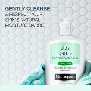 Neutrogena Ultra Gentle Hydrating Facial Cleanser, Non-Foaming Face Wash for Sensitive Skin, Gently Cleanses Face Without Over Drying, Oil, Soap & Fragrance-Free, 12 fl. oz