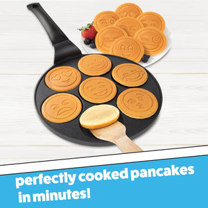 CucinaPro Emoji Friends Mini Pancake Pan, Nonstick Aluminum, 7 Unique Smiley Face Designs, Easy to Clean, Perfect for Kids' Breakfast