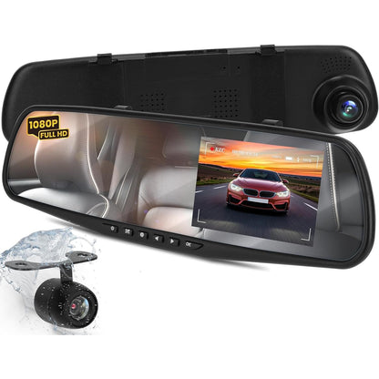 Buy now Pyle Dash Cam Front and Rear - HD 720p Dual Camera Car Video System with Rearview Mirror Attachment, Waterproof Backup Cam, 4.5’’ Display, G-Sensor, DVR Recording, Easy Plug-and-Play Setup at indiglob india
