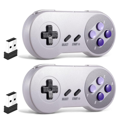 2 Pack 2.4 GHz Wireless USB Controller Compatible with SNES Games, SNES Retro USB PC Super Classic Controller for Windows PC MAC Linux Genesis Raspberry Pi Retropie (Multicolored Keys)