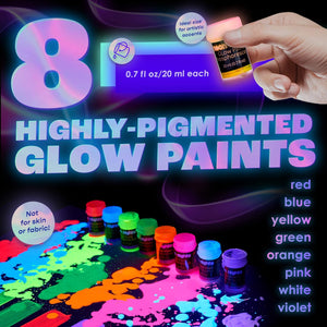neon nights Glow in The Dark | Luminescent | Phosphorescent | Self-Luminous Paint - Set of 8