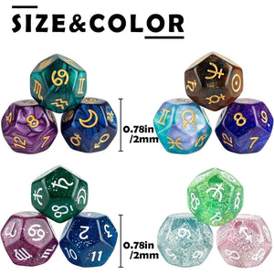 12 PCS Tarot Cards Dice D12 Astrological Dice Resin Pearl Constellation Sign 12-Sided Dice for Astro Divination Gaming Accessory - My Store