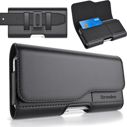 Holster for 16 Plus, 15 Pro Max, 15 Plus, 14 Pro Max, 14 Plus, 13 Pro Max, 12 Pro Max - Leather Belt Case Magnetic Closure Pouch (Fits Slim/Thin Case on)