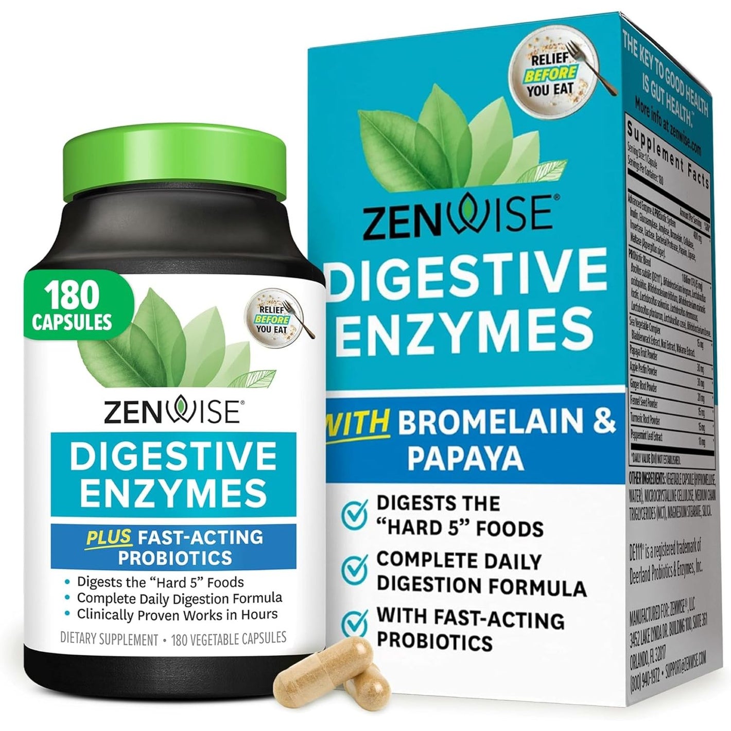 Zenwise Health Digestive Enzymes for Gut Health & Bloating Relief - Multi Enzymes Digestion Supplement with Probiotics, Bromelain & Papaya for Digestive Health Support - Men & Women - 180 Count
