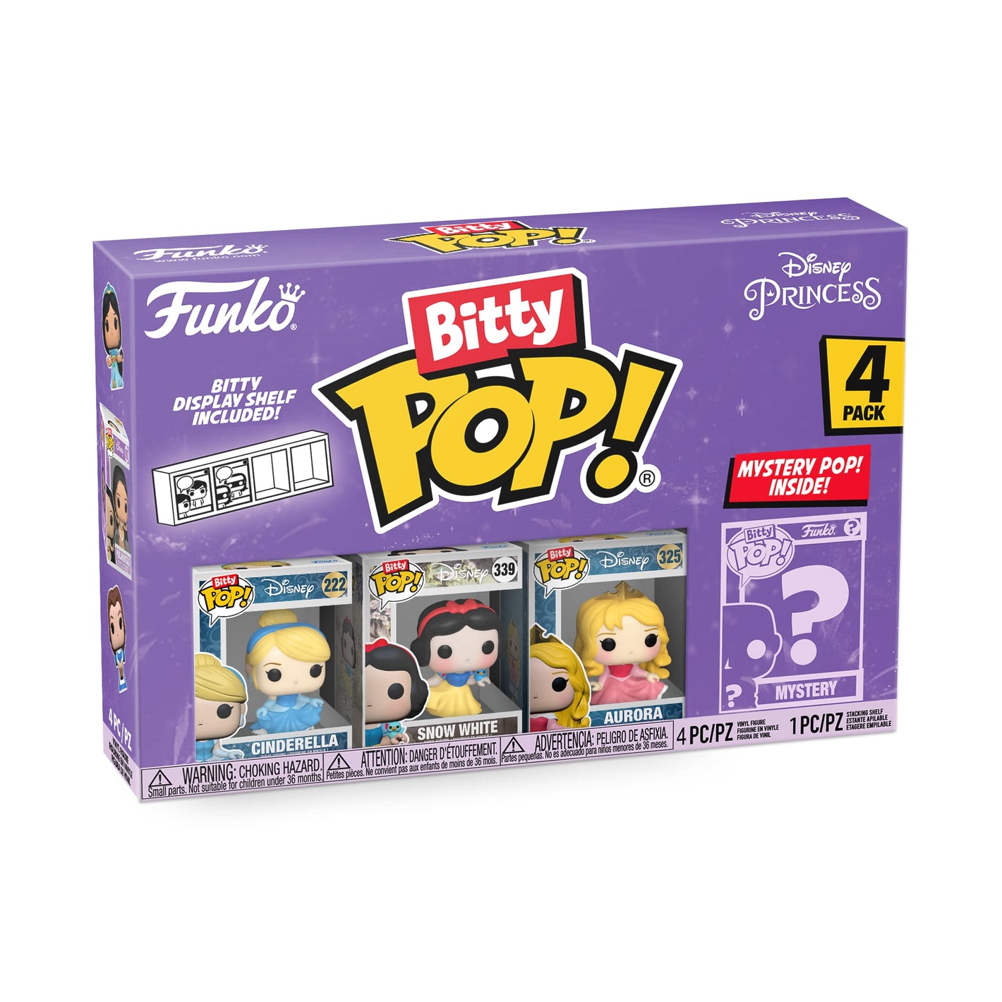 Buy now Funko Bitty Pop Disney Princesses - Cinderella, Snow White, Aurora and A Surprise Mystery Mini Figure - 0.9 Inch (2.2 Cm) Collectable - Stackable Display Shelf Included - Gift Idea at indiglob india